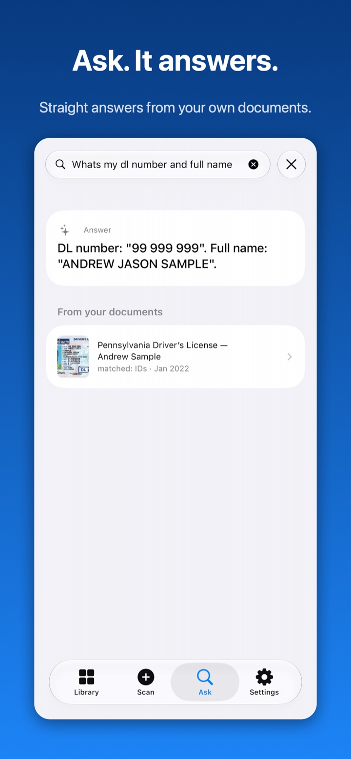 Paperlock answering a question with the source document attached