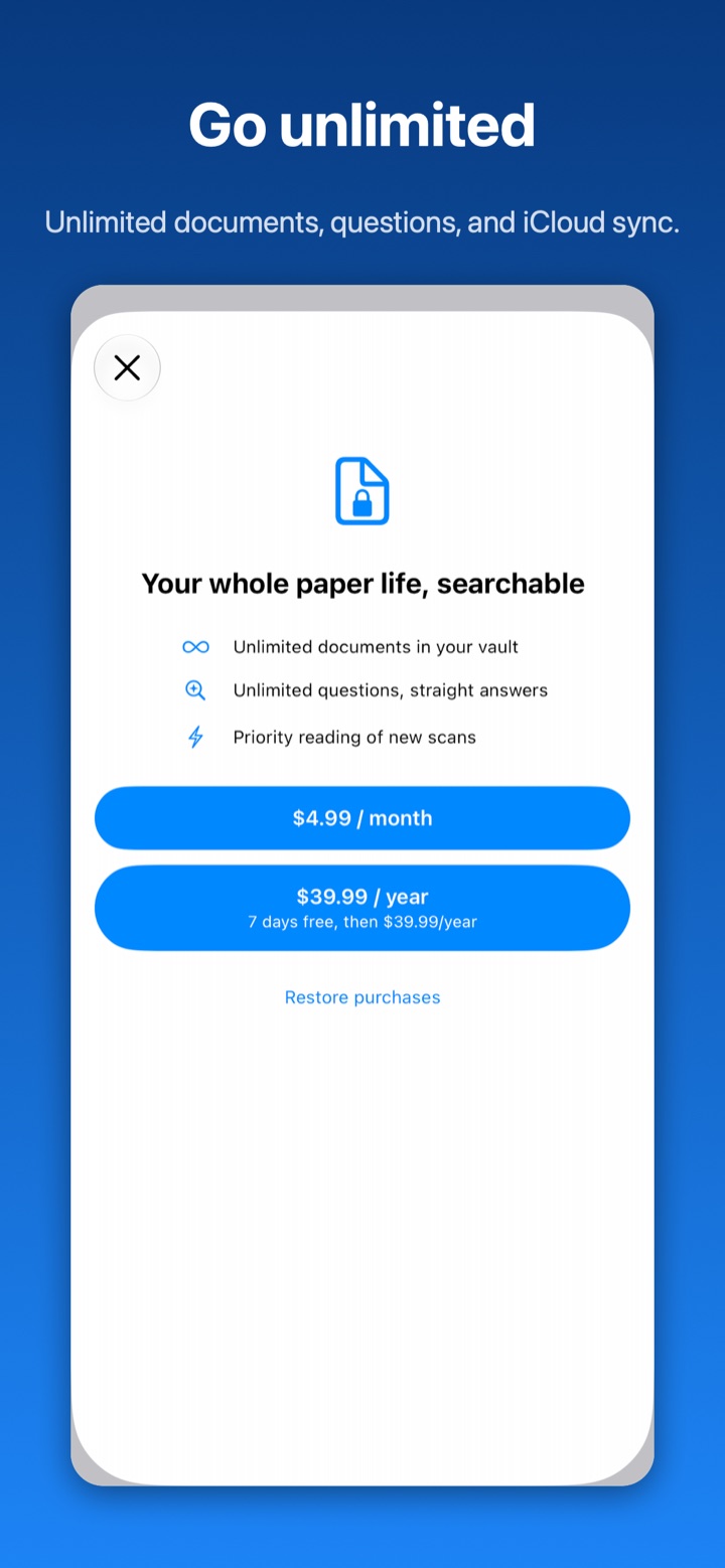 Paperlock Plus — unlimited documents and questions