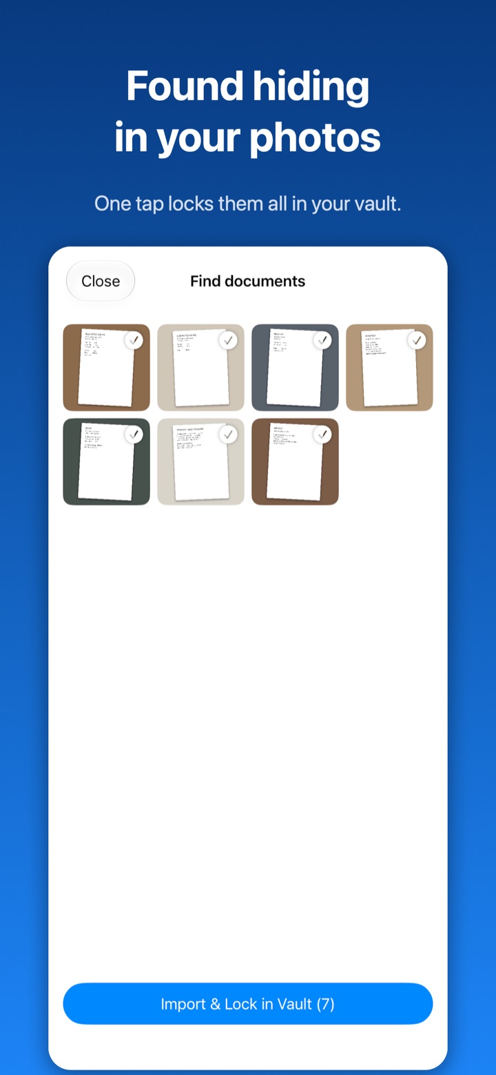 Paperlock finding documents hiding in the photo library, ready to import in one tap